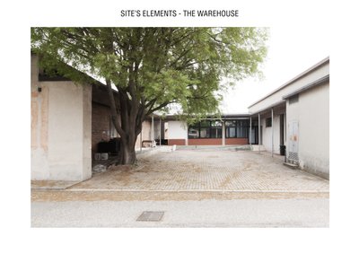 The image showcases a warehouse site element, focusing on the courtyard area. The space is defined b
