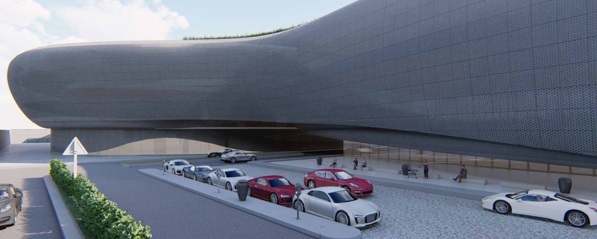 A view from the underground level showing entrance from the parking lot