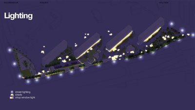 This architectural rendering presents a lighting design solution for an urban area, likely a residen