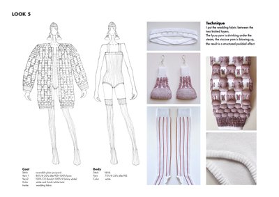 This presentation board showcases a fashion design concept, featuring illustrations of garments and 