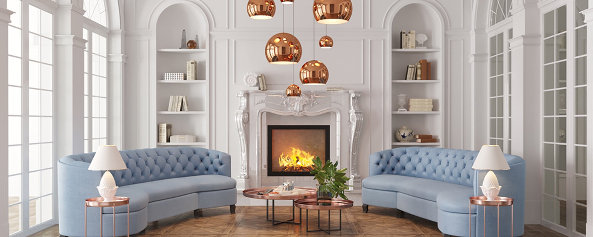 Classic interior designed on the basis of enfilade arrangement of corridor