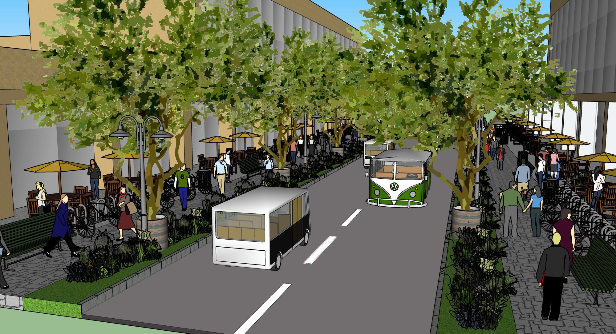 Pedestrianised street - 15-20 m wide