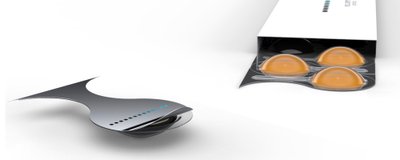 The image showcases a modern product design featuring a sleek, metallic device with a minimalist aes