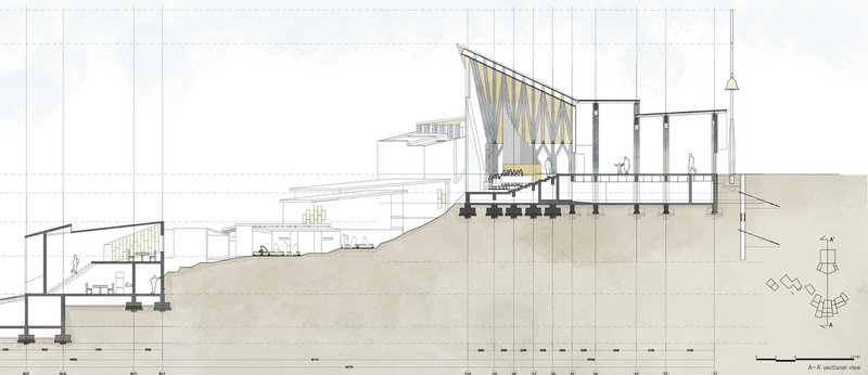 Hillside design integrates tiered spaces for music and community.