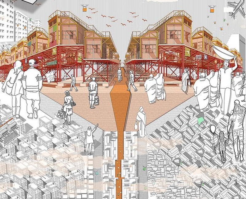 A vision of inclusivity: Sustainable urban architecture bridging economic and social divides, transforming slum communities into thriving hubs.