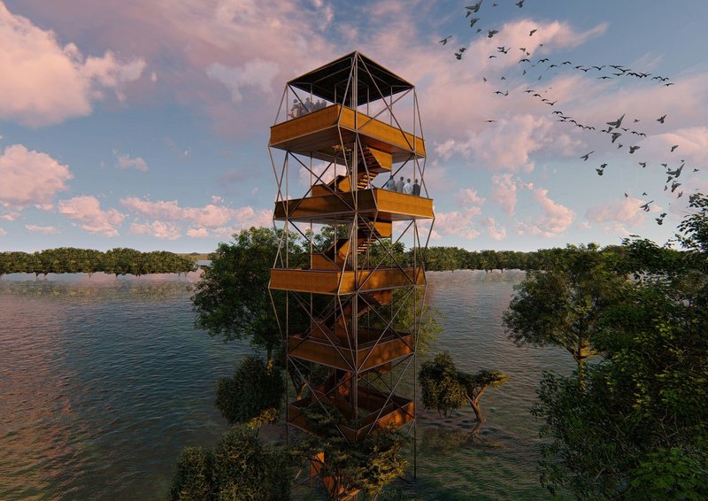 Bird-Watching Tower: A sustainable structure offering panoramic views of Hakaluki Haor's vibrant ecosystem