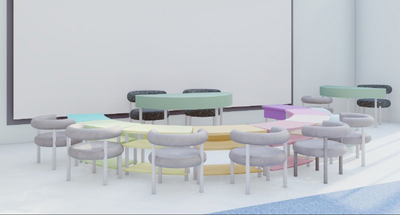 A collaborative learning space with ergonomic, modular furniture designed to accommodate diverse needs.