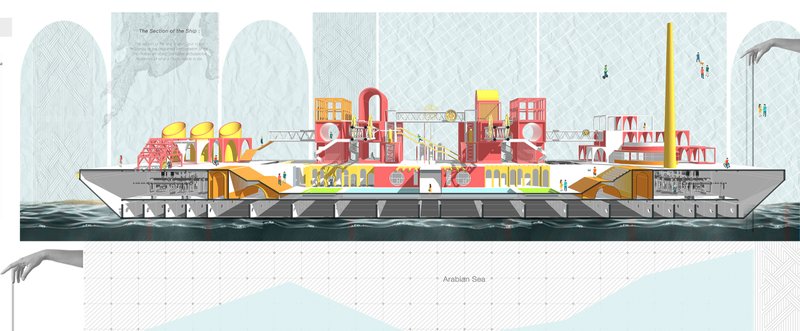 A conceptual cross-section highlights the ship as a social and ecological plug-in.