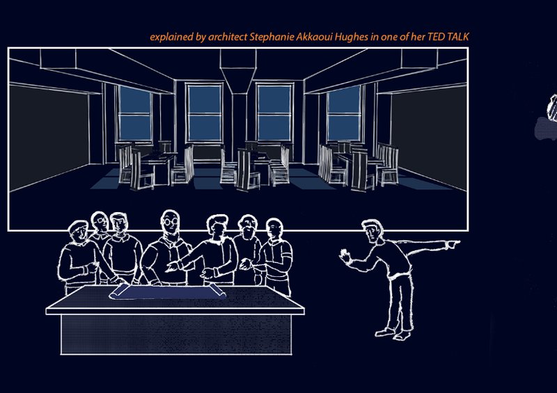 Architect Stephanie Akkaoui Hughes explaining the paradigm shift in architecture during a TED Talk.