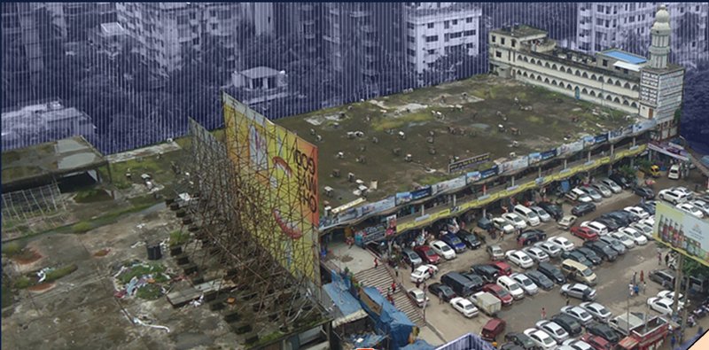 An aerial view of Gulshan Market, Dhaka, showcasing the current state&nbsp;before its transformation.