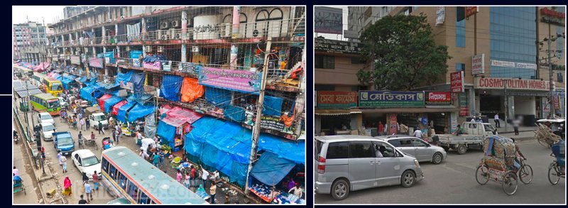 Vibrant street life and bustling activity at Gulshan Market.