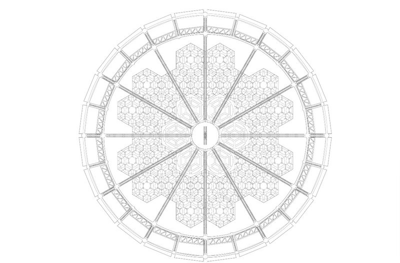 Hexagonal and radial symmetry of the modular ring system for efficient space design.