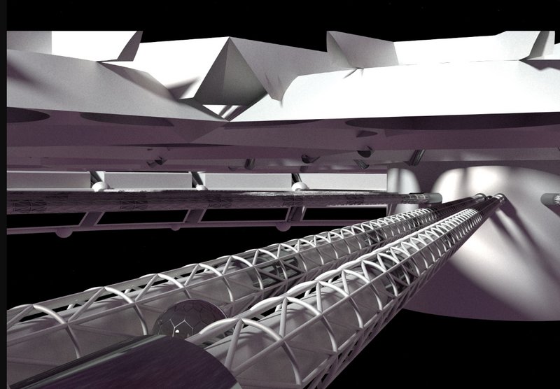 'The rib tunnels facilitate transport and efficient circulation within the space habitat.'