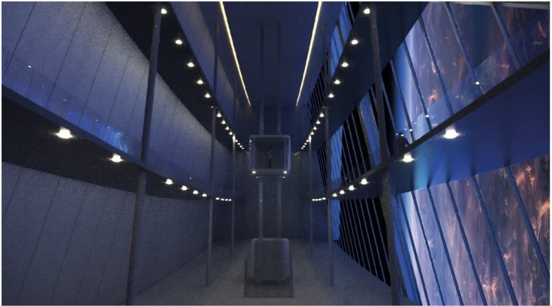 Observation bay offering a breathtaking view of Earth, combining technology and comfort for its inhabitants.