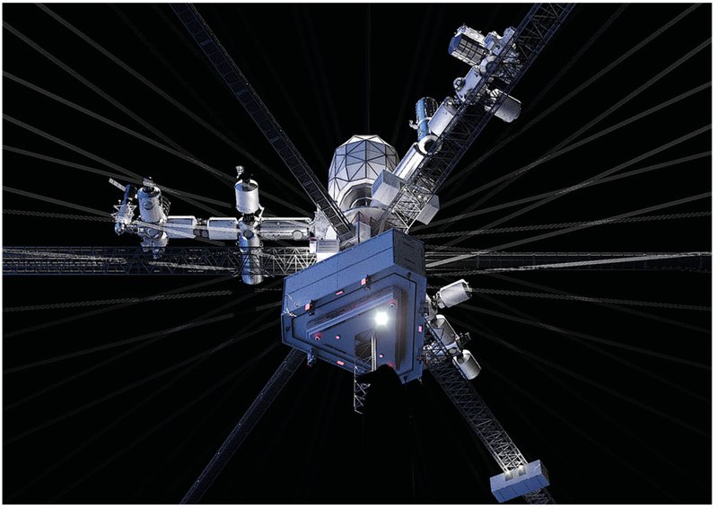 "Foundation 2040: A visionary space station orbiting Earth, preparing for solar system colonization."