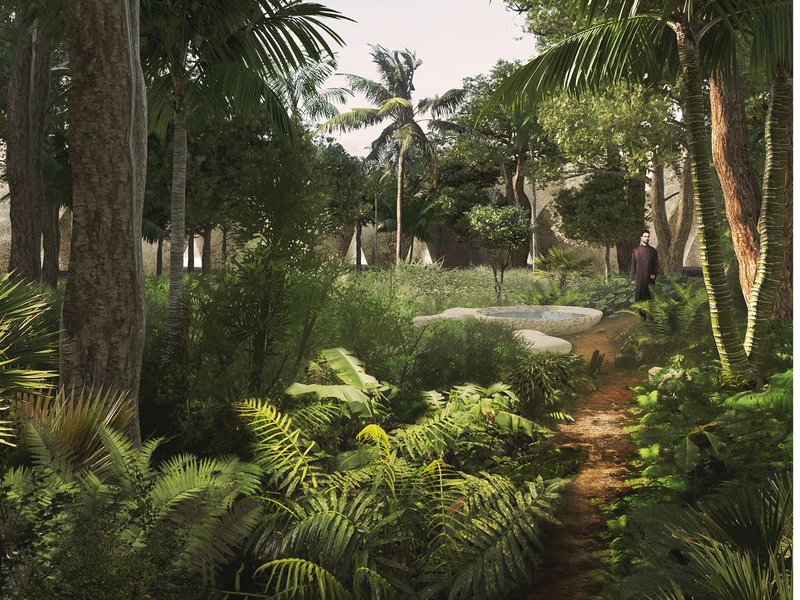 A lush green sanctuary offering tranquility and hope amid the historic ruins of Aleppo.