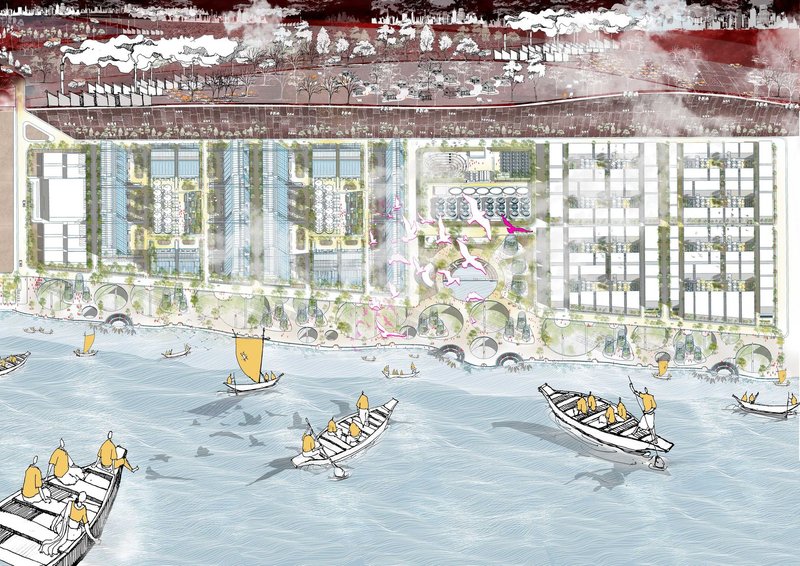 Master plan integrating eco-friendly tannery design with vibrant community spaces and sustainable waterfront development.