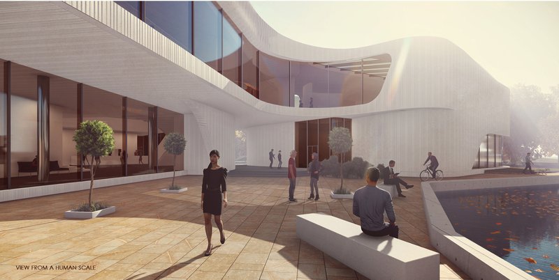 Human-scale perspective of the Cultural Centre.