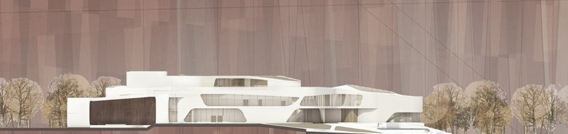 Elevation view of the Cultural Centre, highlighting its modern design.