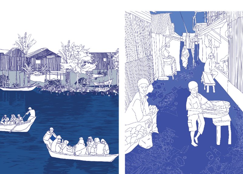 Daily activities in vulnerable, water-based communities.