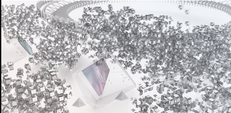 Visualization of scalable, 3D-printed units forming New Houston’s dynamic ecosystem.