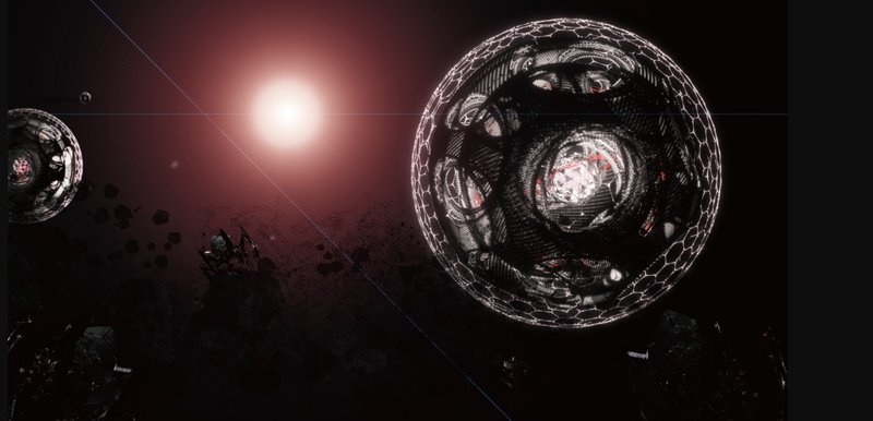 Artistic depiction of New Houston's positioning in the asteroid belt, showcasing interstellar resource hubs