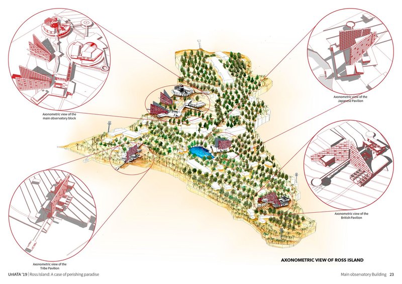 Exploring Ross Island's architectural heritage through a comprehensive axonometric view.