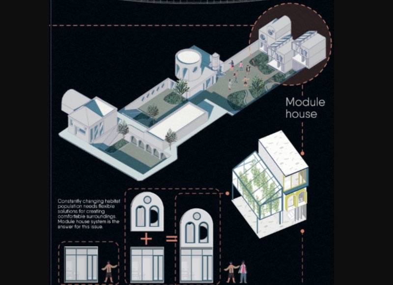 Modular housing system designed for flexible and adaptive living spaces.