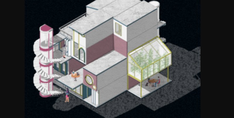 A close-up of the modular house showcasing sustainable architecture.