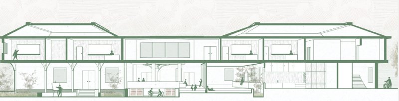 Architectural drawing depicting the harmony between interior and exterior spaces.