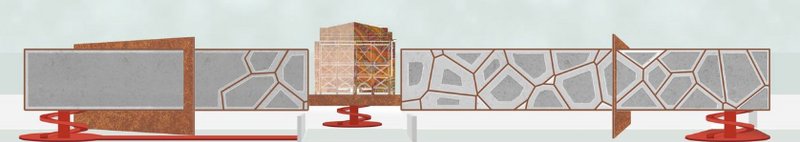 Facade design of the Remember Bhopal Memorial featuring rusted steel and fragmented concrete panels, symbolizing decay.