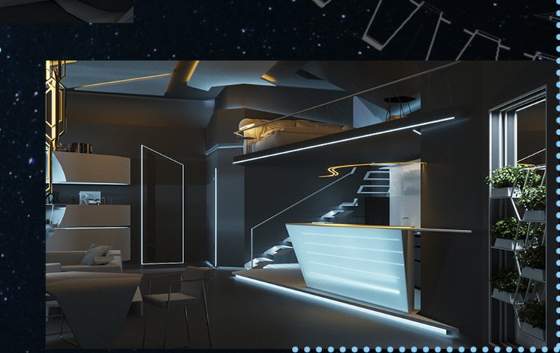 Cozy, elevated sleeping area with soft lighting, ensuring comfort in a zero-gravity environment.