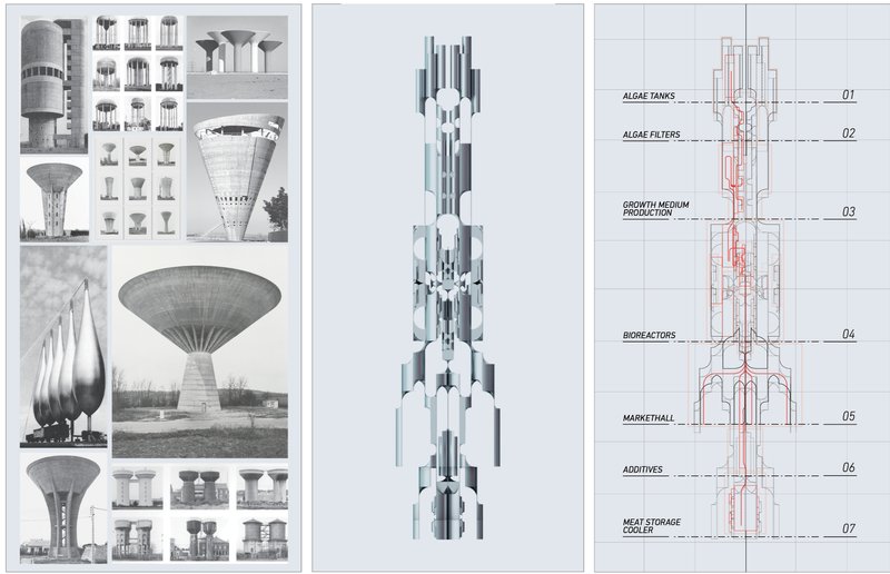 This composite showcases inspiration from industrial water towers.
