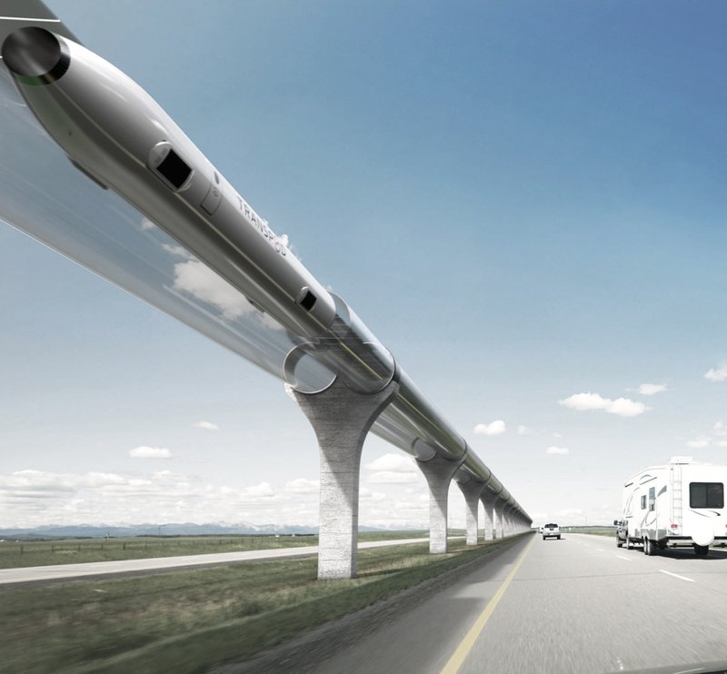 A vision of the future: High-speed Hyperloop trains revolutionizing transportation corridors.