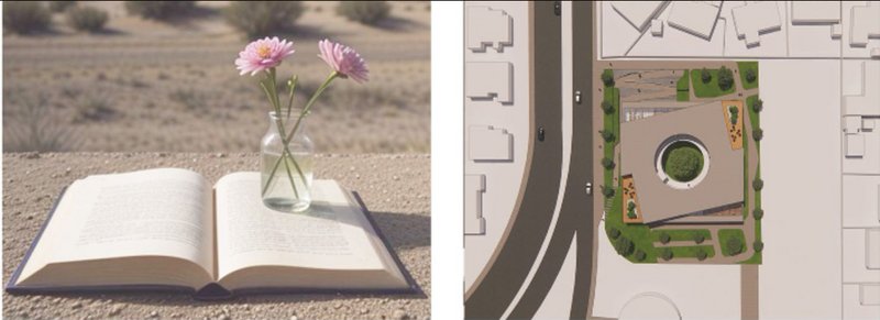 A symbolic representation of knowledge blooming like a flower in the desert—a metaphor for the library's purpose.