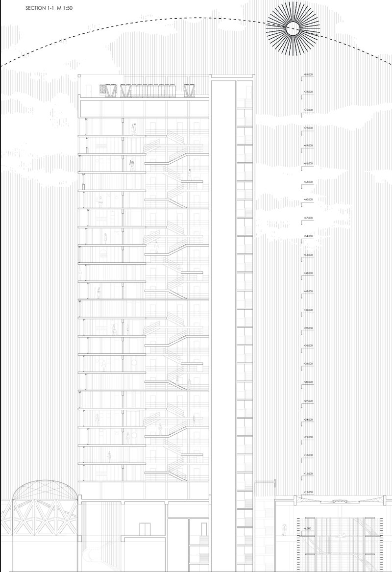 Cross-sectional view showcasing the layout and design of the tower.
