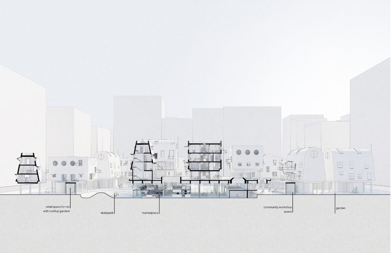 A visualization of the project's colorful and modular housing units, representing a diverse and inclusive urban living concept.