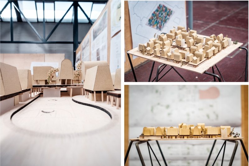 A physical model showcasing the innovative layout and scalable housing modules within the project.