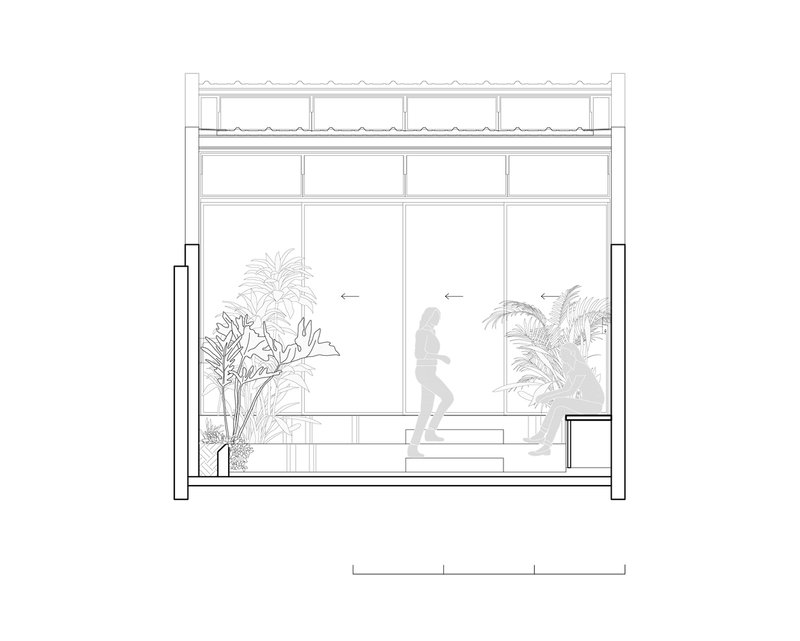 Roof drainage plan: blue overlay showing rainwater collection from atelier and courtyard