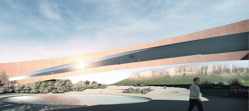 A striking architectural bridge that intertwines modern design with historical landscapes, reflecting sustainability and cultural legacy.