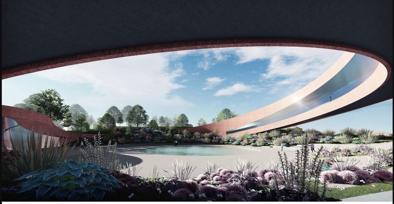 A serene architectural design that seamlessly integrates nature and innovation, embodying sustainable and cultural harmony.