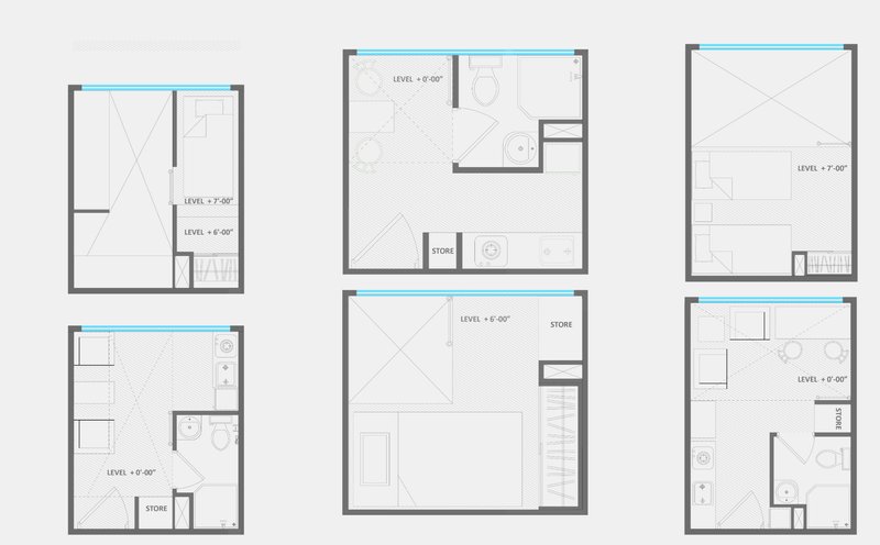 Modular living units designed for flexibility, affordability, and efficient use of space in a sustainable urban community.