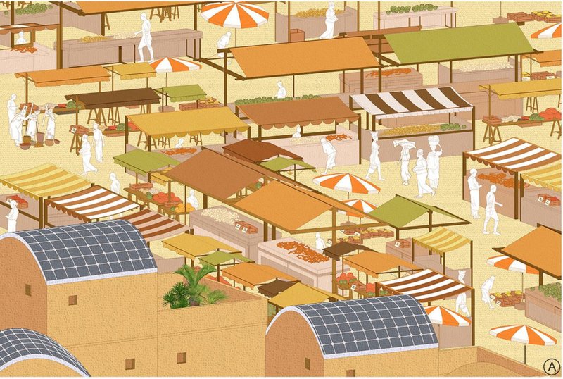 Detailed floor plans depicting multifunctional living spaces integrating cultural elements and sustainability.