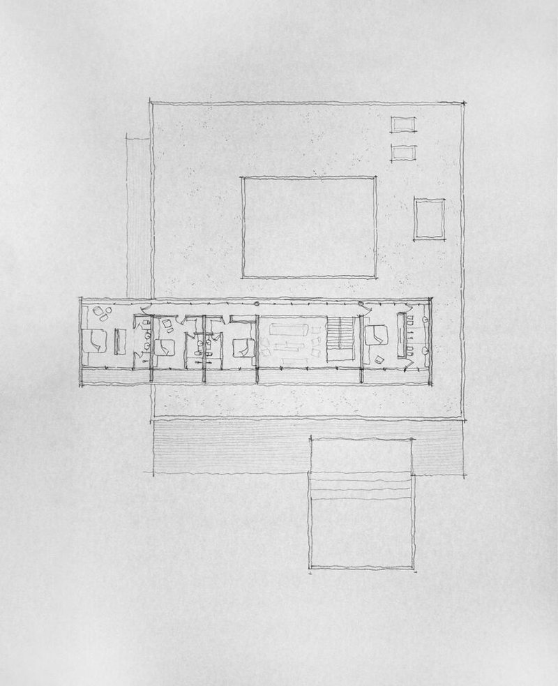 Hand-drawn upper-floor plan