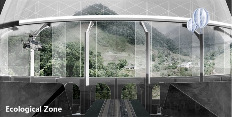 Lush greenery and sustainable technology within the Ecological Zone, ensuring a balance between nature and urban living.