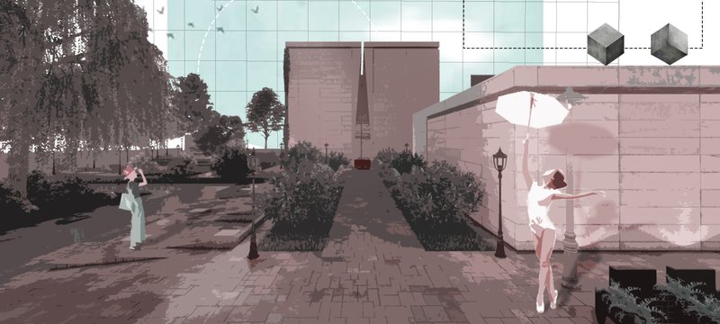 A tranquil walkway leading to the meditation center, surrounded by lush greenery.