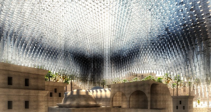 The dazzling interior of the Grand Arc showcases a harmonious blend of light, geometry, and historic inspiration.