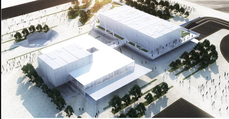 A sunlight-filled perspective of the Art Center in Aleppo, showcasing its modern architecture and vibrant communal spaces.