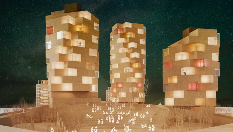 Community in Action: Illuminated towers representing vibrant community-driven living.
