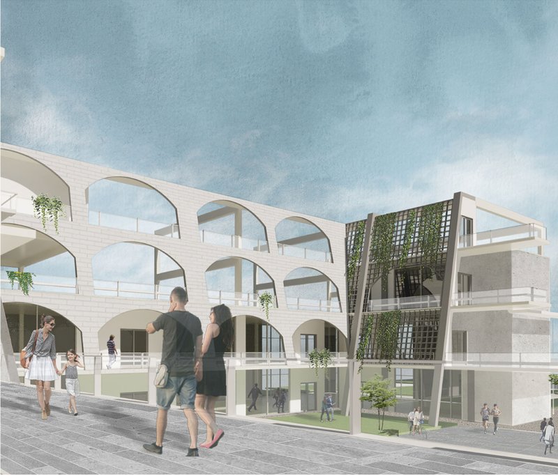 A vibrant architectural design featuring interconnected living spaces and greenery for social and cultural interactions.